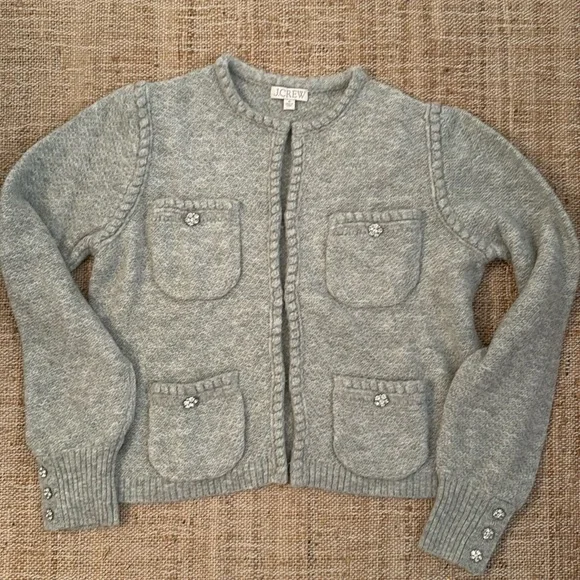 J.Crew Embellished Cardigan Lady Jacket Grey Rhinestones Medium - Picture 1 of 5